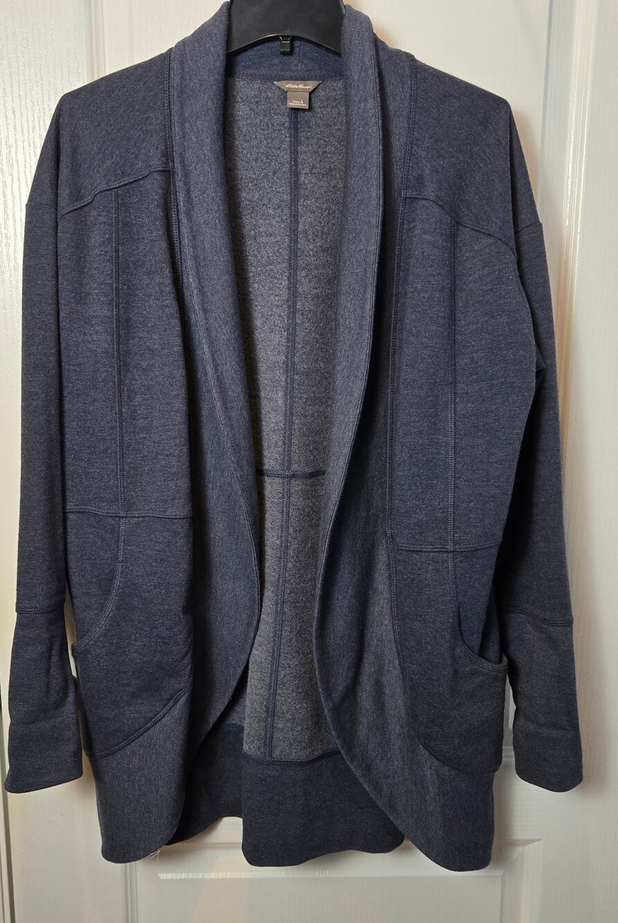Eddie Bauer Camp Fleece Wrap Cardigan sz L blue